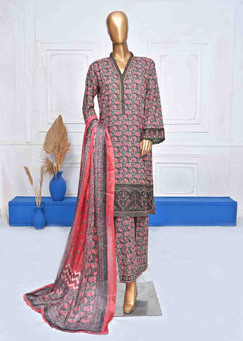 Bin Saeed Fabric - SMLE-0024-3 Piece Black Cotton Embroidered