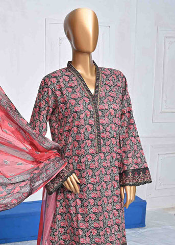 Bin Saeed Fabric - SMLE-0024-3 Piece Black Cotton Embroidered