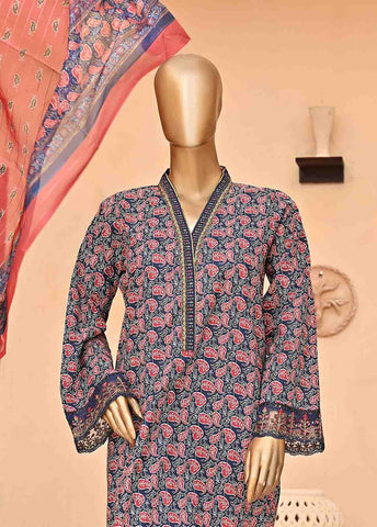 Bin Saeed Fabric - SMLE-0025-3 Piece Blue Cotton Embroidered