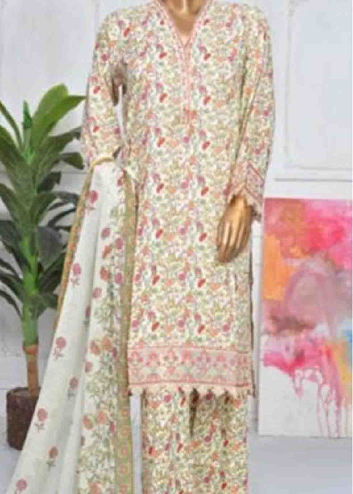 Bin Saeed Fabric - SMLE-0026-FR-3 Piece Cotton Embroidered