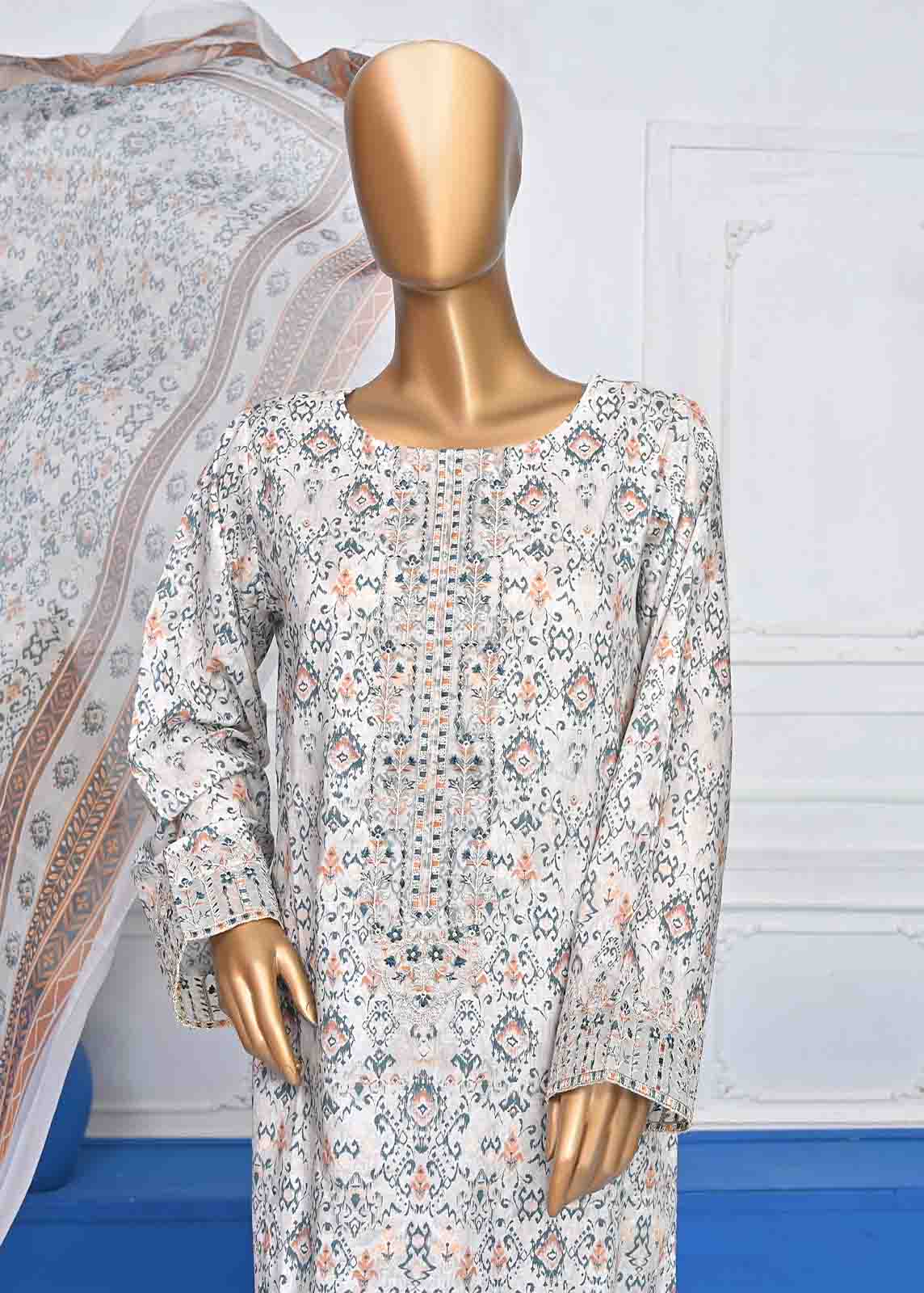 Bin Saeed Fabric - SMLE-0054-3 Piece Cotton Embroidered