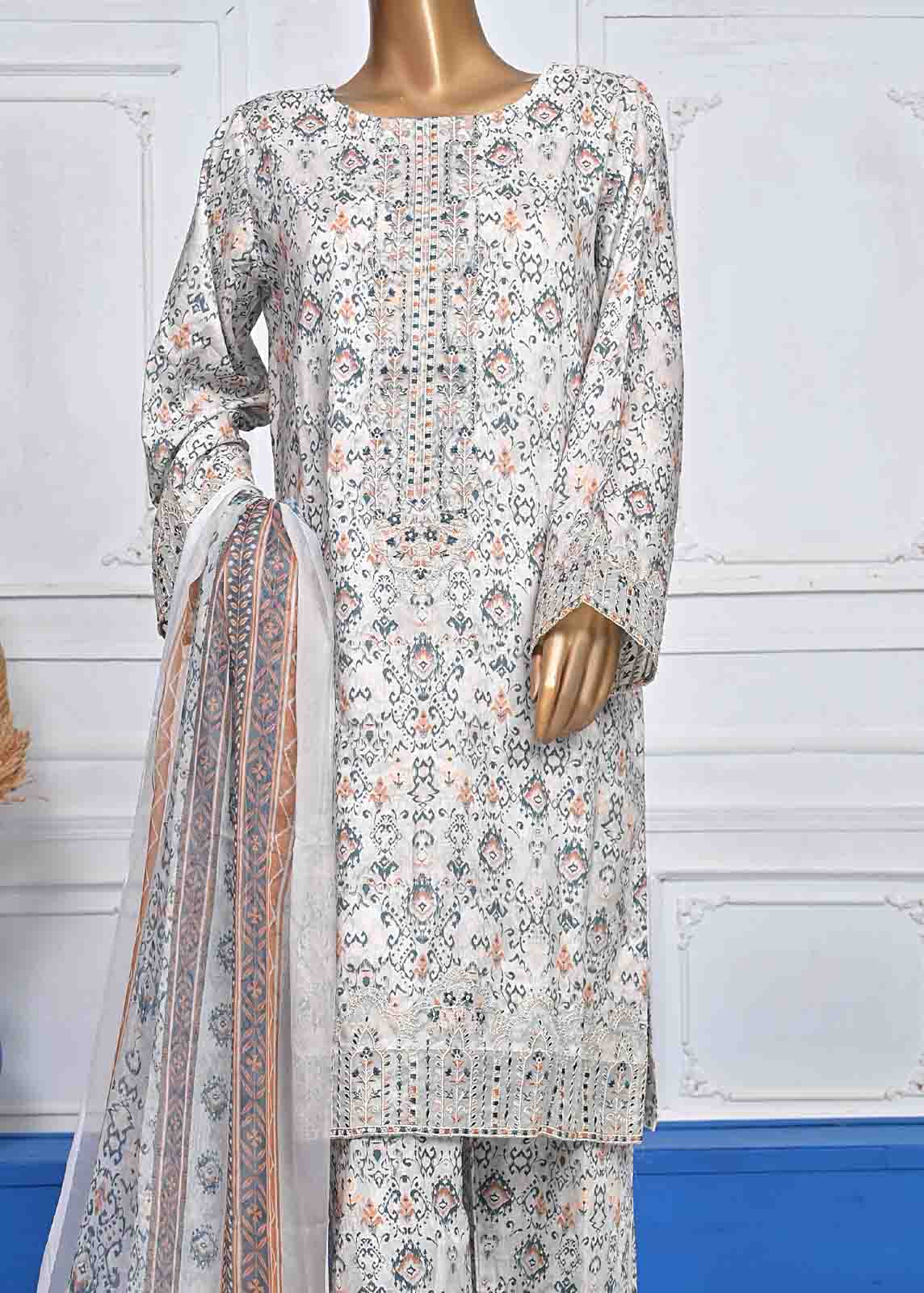 Bin Saeed Fabric - SMLE-0054-3 Piece Cotton Embroidered