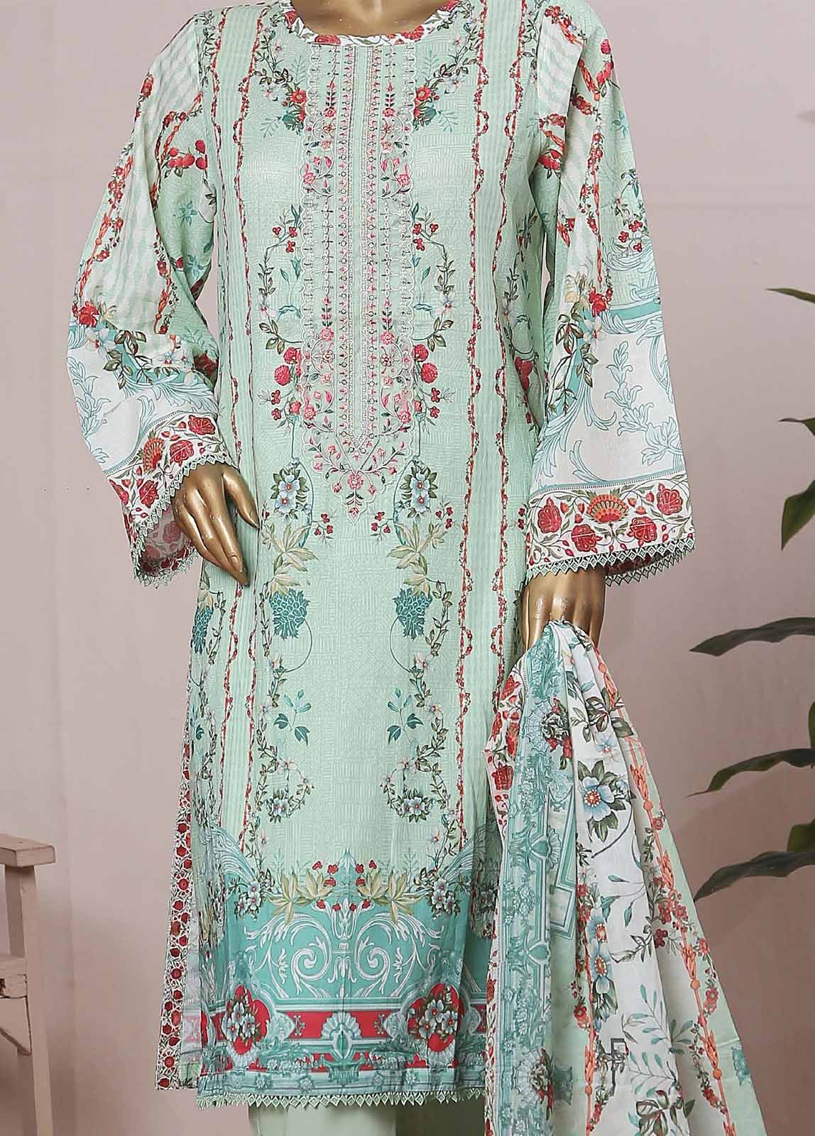 SMLE-0059- 3 Piece Embroidered Stitched Suit