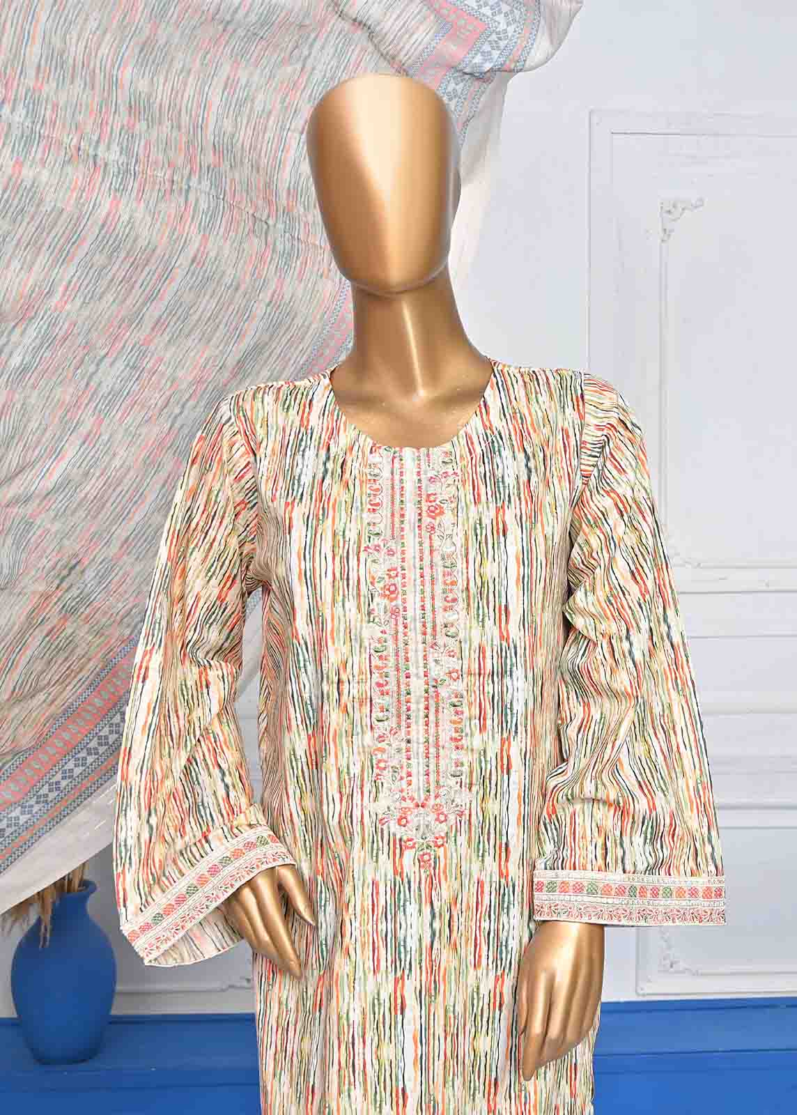 Bin Saeed Fabric - SMLE-0071-3 Piece Cotton Embroidered