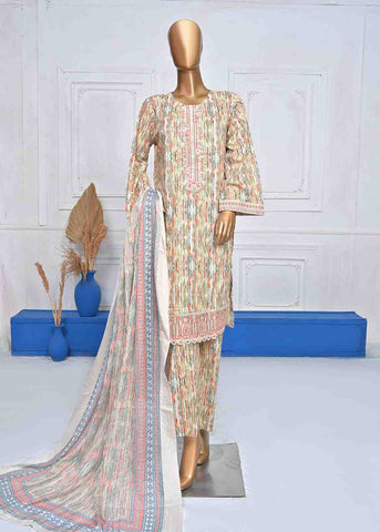 Bin Saeed Fabric - SMLE-0071-3 Piece Cotton Embroidered