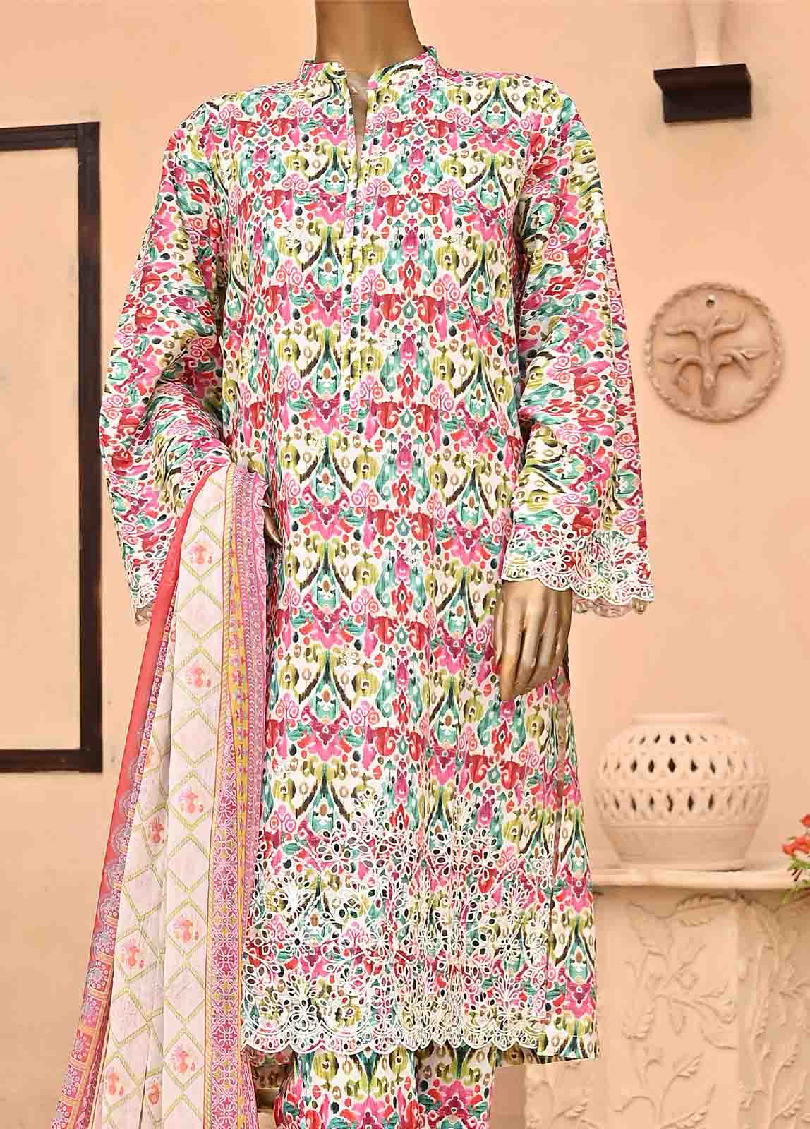 Bin Saeed Fabric - SMLE-0072-3 Piece Cotton Embroidered