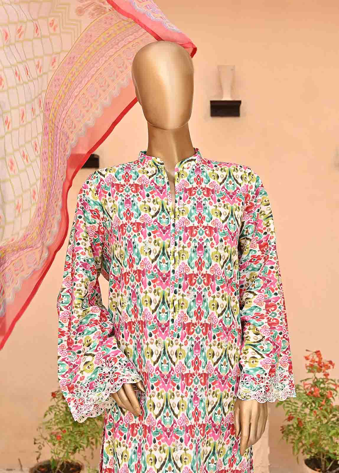 Bin Saeed Fabric - SMLE-0072-3 Piece Cotton Embroidered