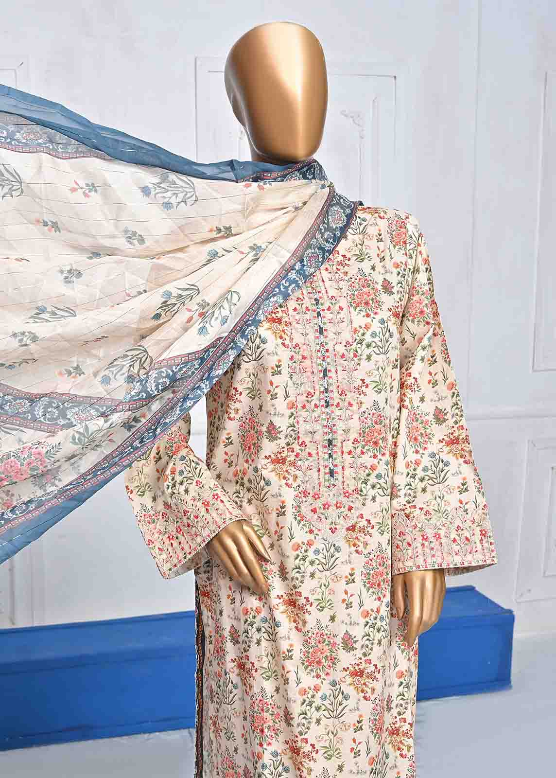 Bin Saeed Fabric - SMLE-0076-3 Piece Cotton Embroidered