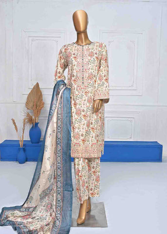 Bin Saeed Fabric - SMLE-0076-3 Piece Cotton Embroidered