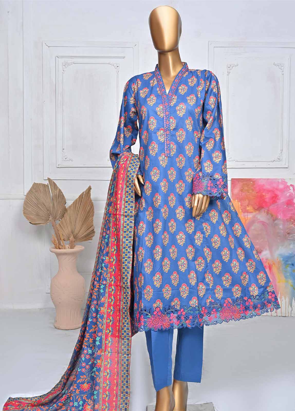 SMLE-0112-FR-3 Piece Embroidered Stitched Suit