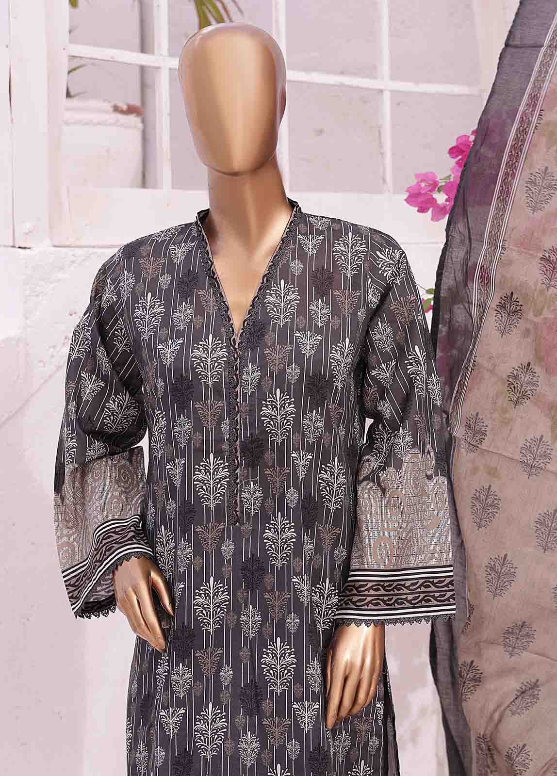 Bin Saeed Fabric - SMLE-0114-3 Piece Cutwork Kari Stitched Suit