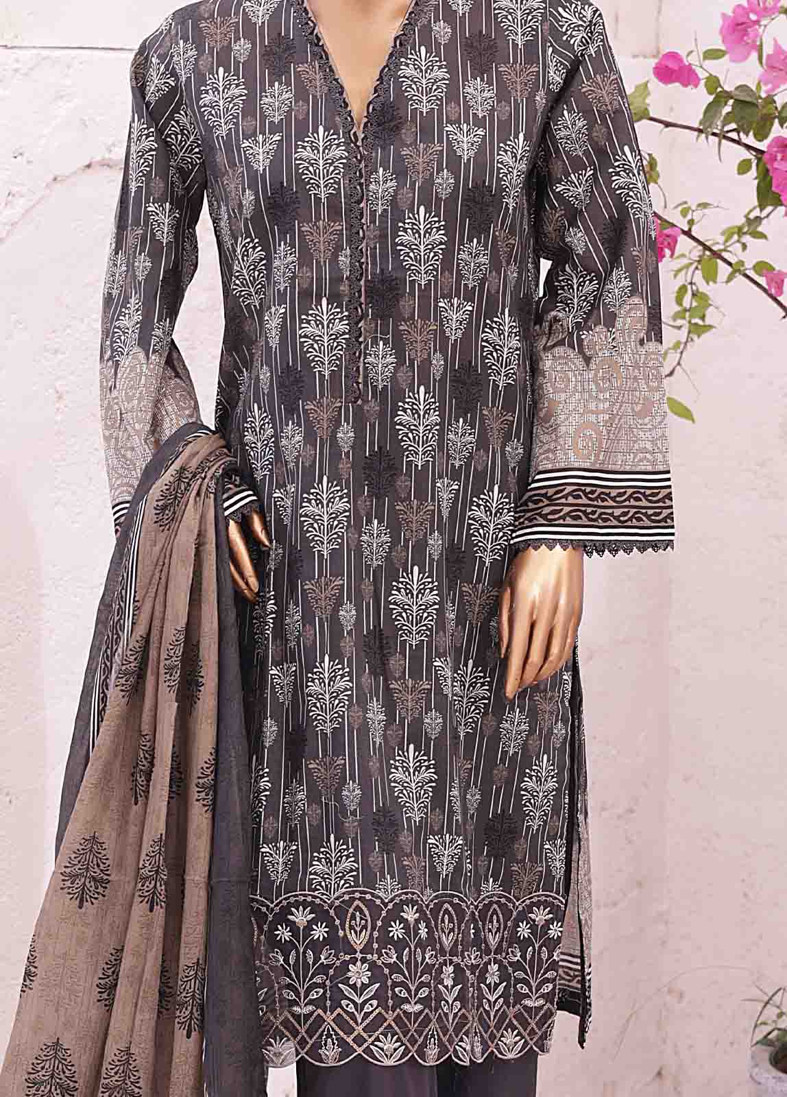 Bin Saeed Fabric - SMLE-0114-3 Piece Cutwork Kari Stitched Suit