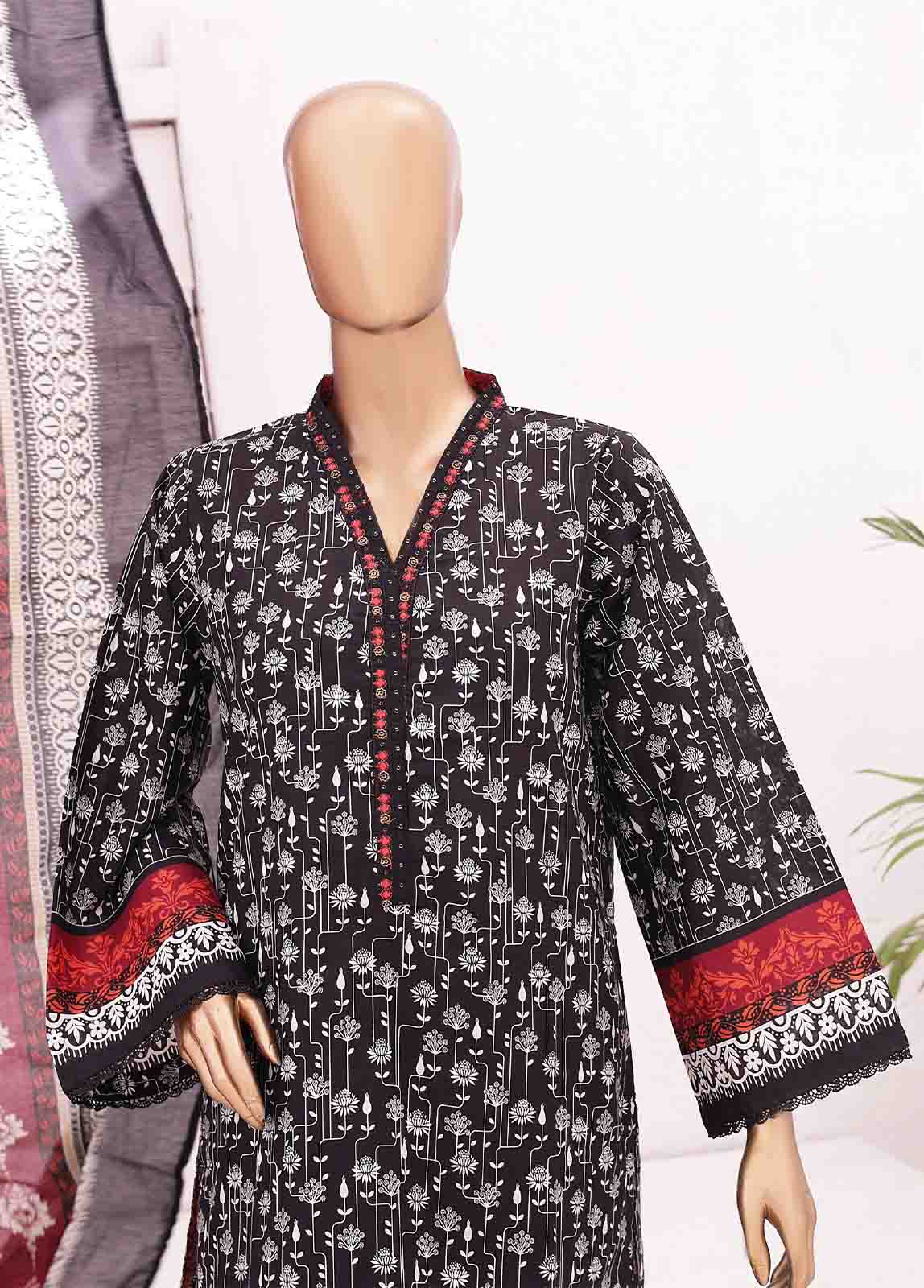 Bin Saeed Fabric - SMLE-012-3 Piece Cutwork Kari Stitched Suit