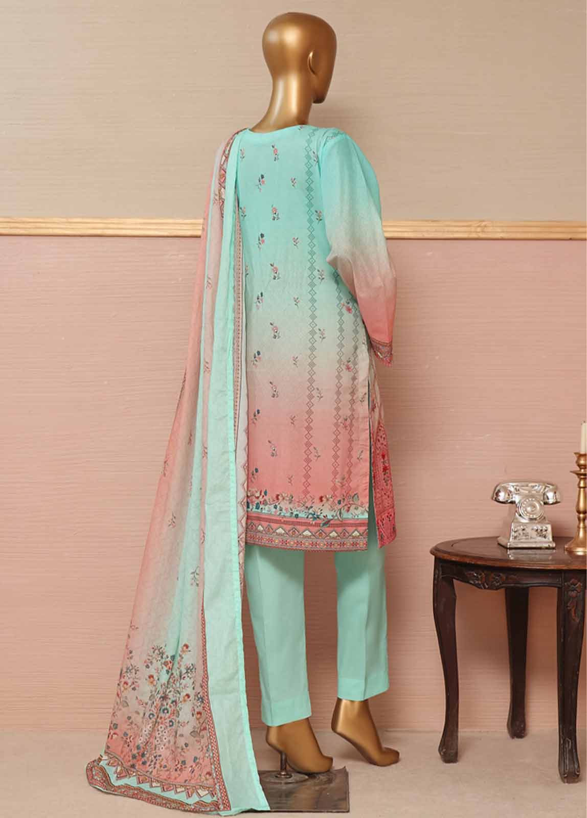 SMLE-0121- 3 Piece Embroidered Stitched Suit