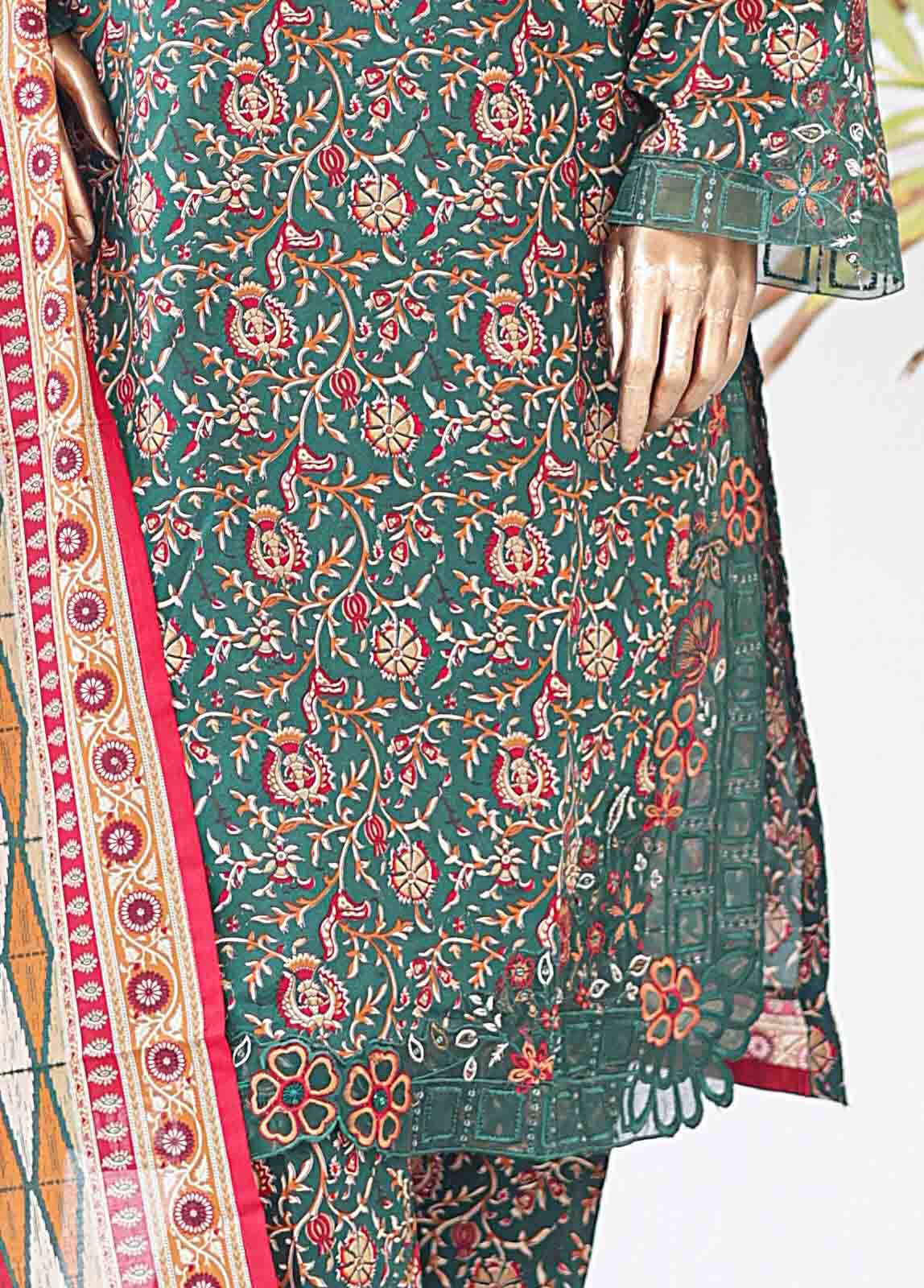 Bin Saeed Fabric - SMLE-0123-3 Piece Cutwork Kari Stitched Suit