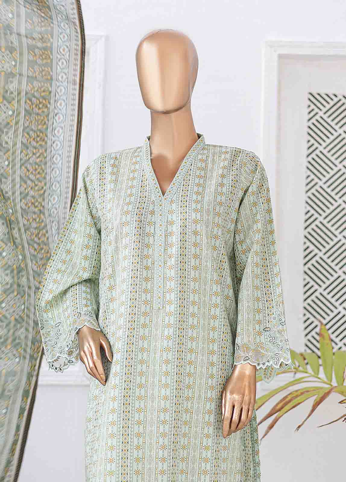 Bin Saeed Fabric - SMLE-0125-3 Piece Cutwork Kari Stitched Suit