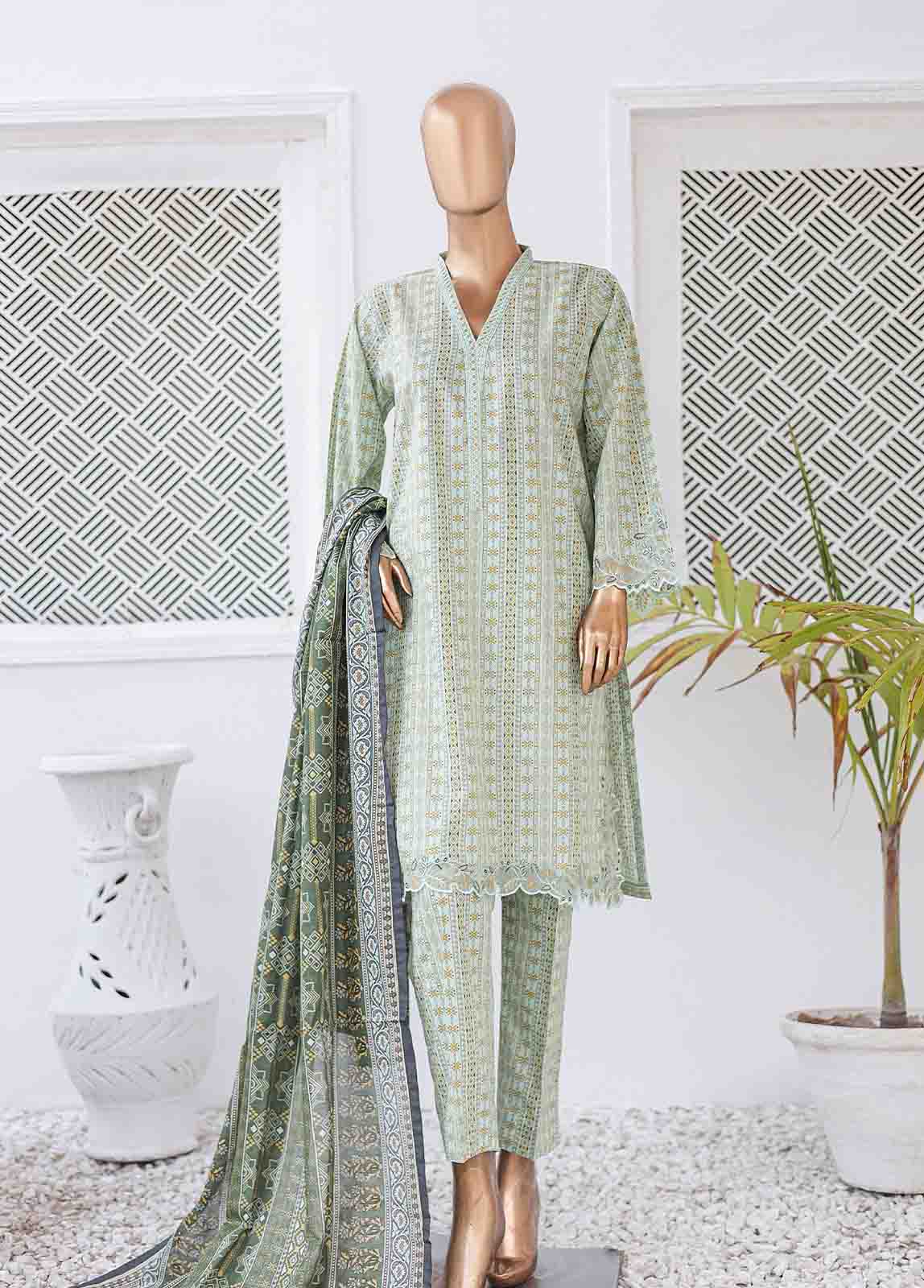 Bin Saeed Fabric - SMLE-0125-3 Piece Cutwork Kari Stitched Suit