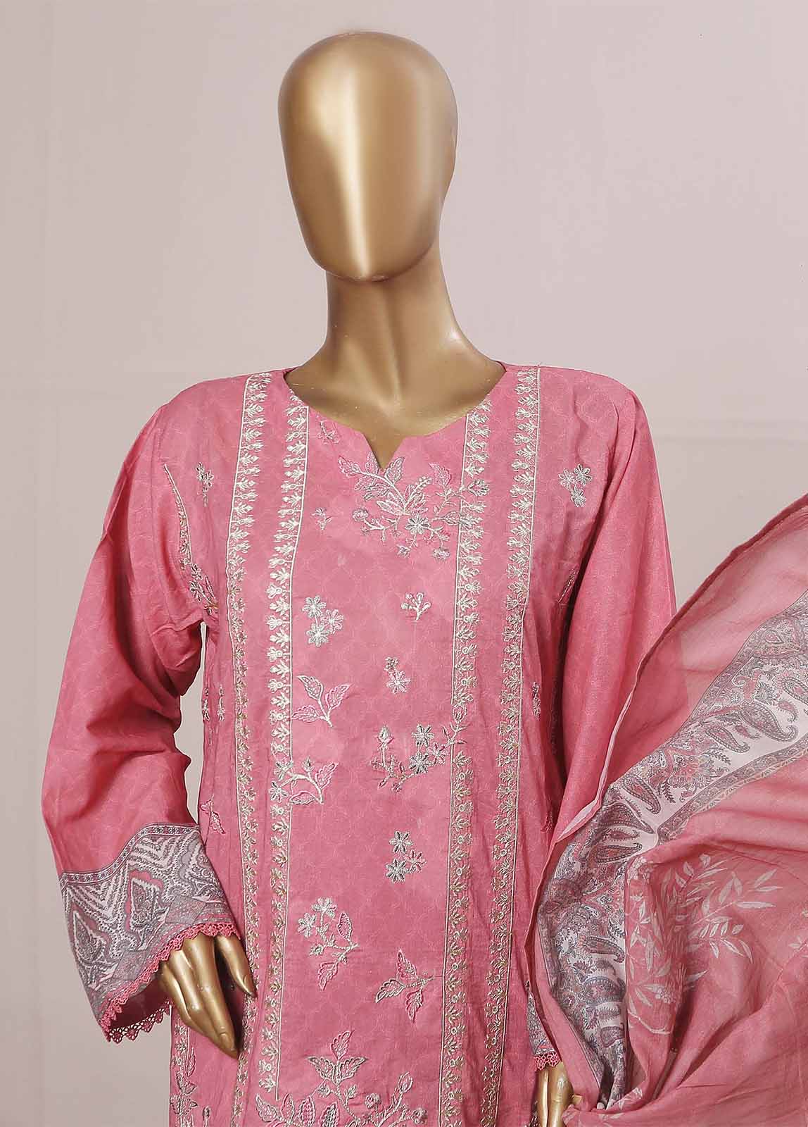 SMLE-0126- 3 Piece Embroidered Stitched Suit