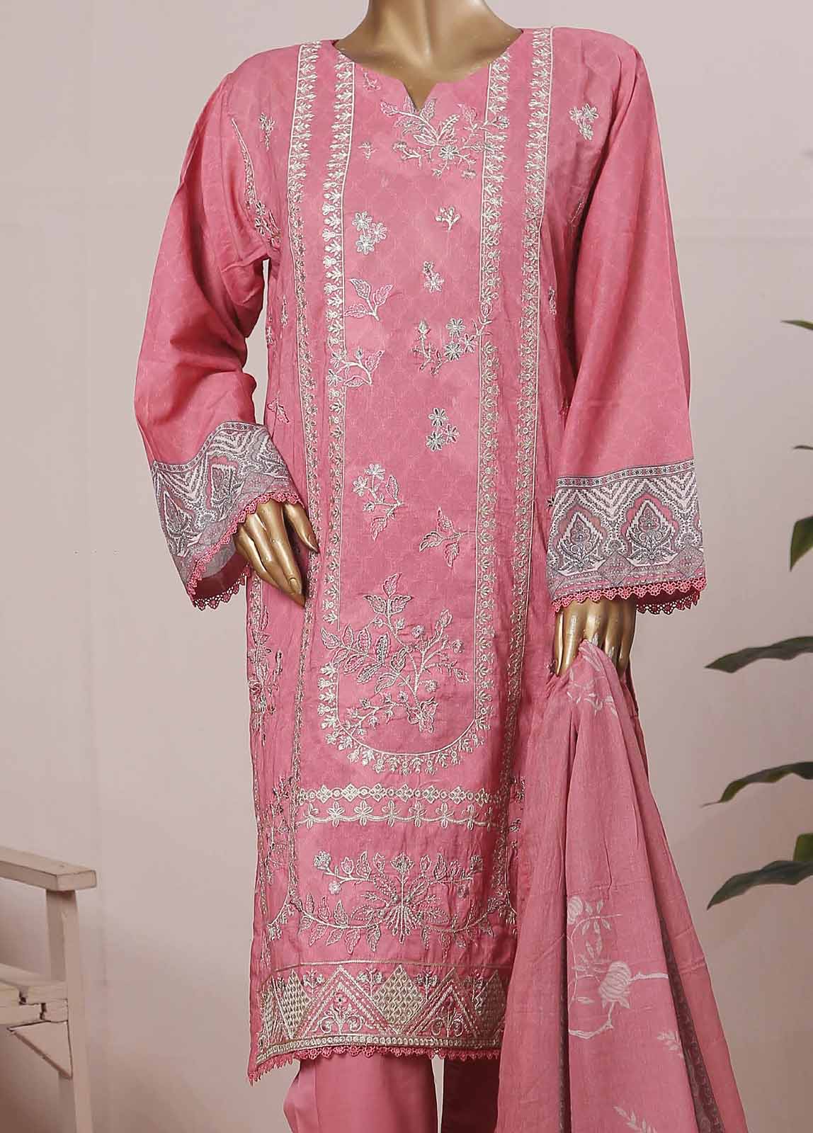 SMLE-0126- 3 Piece Embroidered Stitched Suit