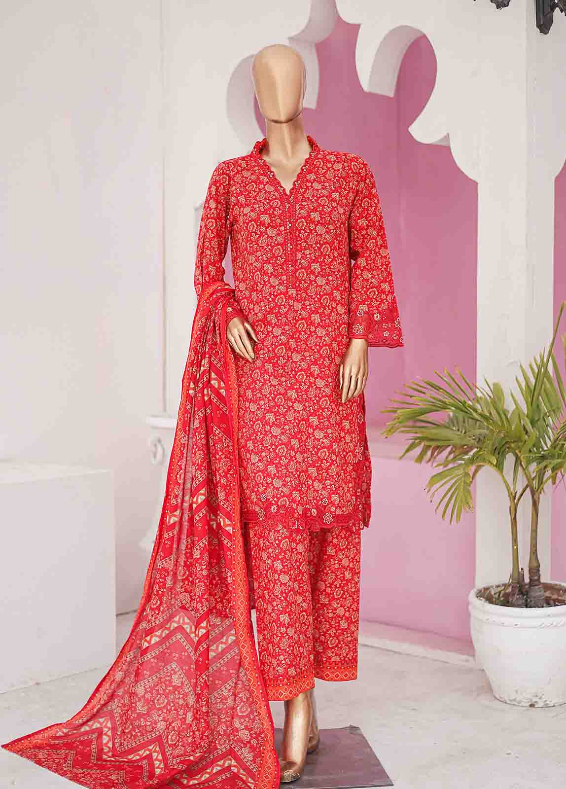 Bin Saeed Fabric - SMLE-0131 B-3 Piece Cutwork Kari Stitched Suit