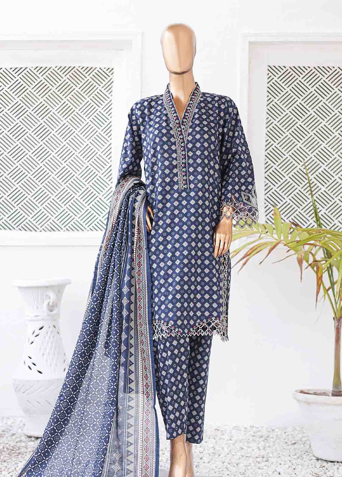 Bin Saeed Fabric - SMLE-0132 A-3 Piece Cutwork Kari Stitched Suit