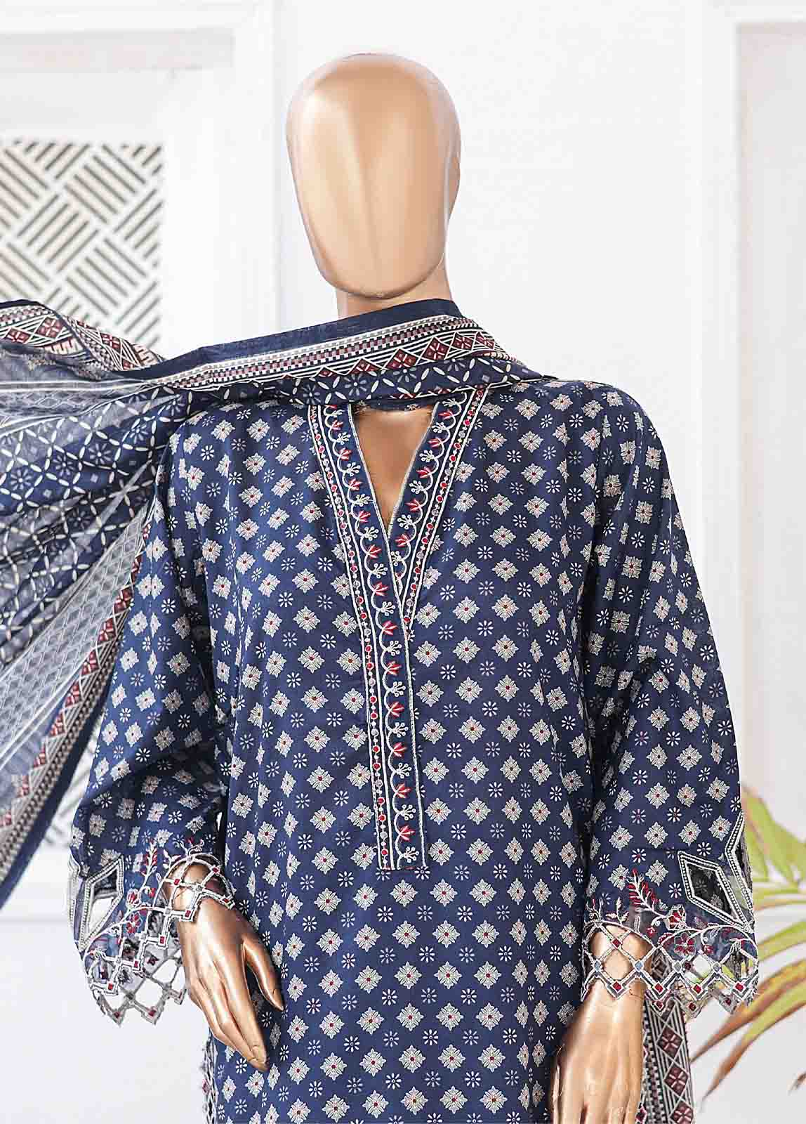 Bin Saeed Fabric - SMLE-0132 A-3 Piece Cutwork Kari Stitched Suit