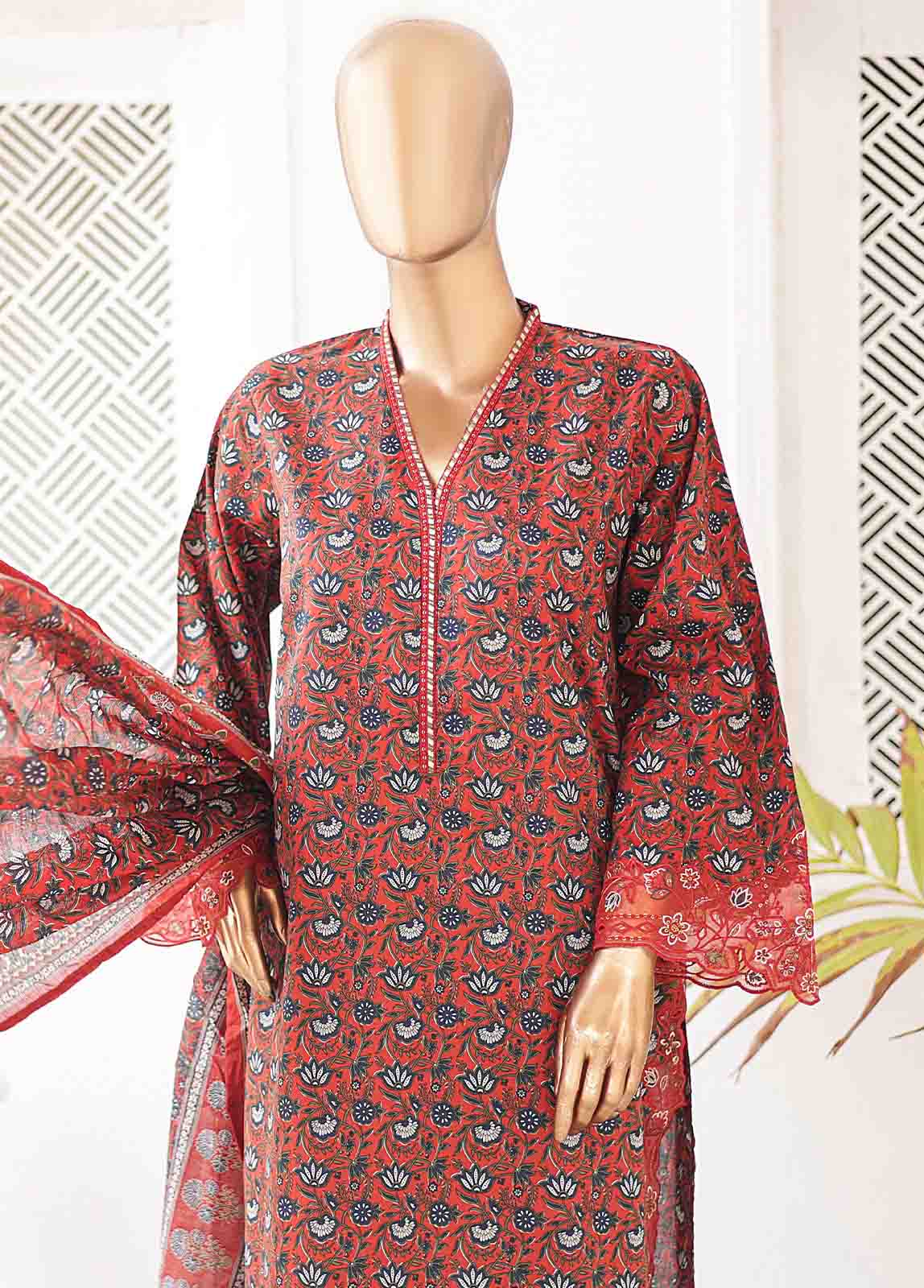 Bin Saeed Fabric - SMLE-0133-3 Piece Cutwork Kari Stitched Suit