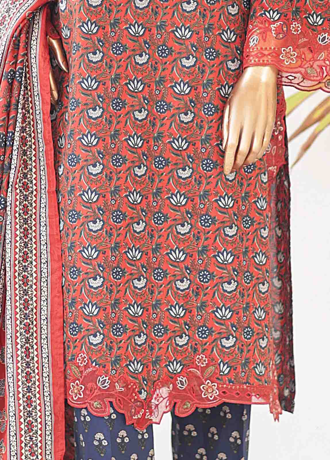 Bin Saeed Fabric - SMLE-0133-3 Piece Cutwork Kari Stitched Suit
