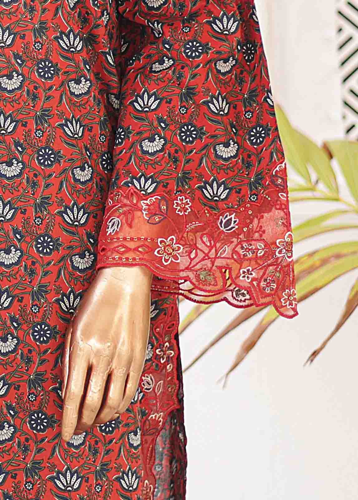 Bin Saeed Fabric - SMLE-0133-3 Piece Cutwork Kari Stitched Suit