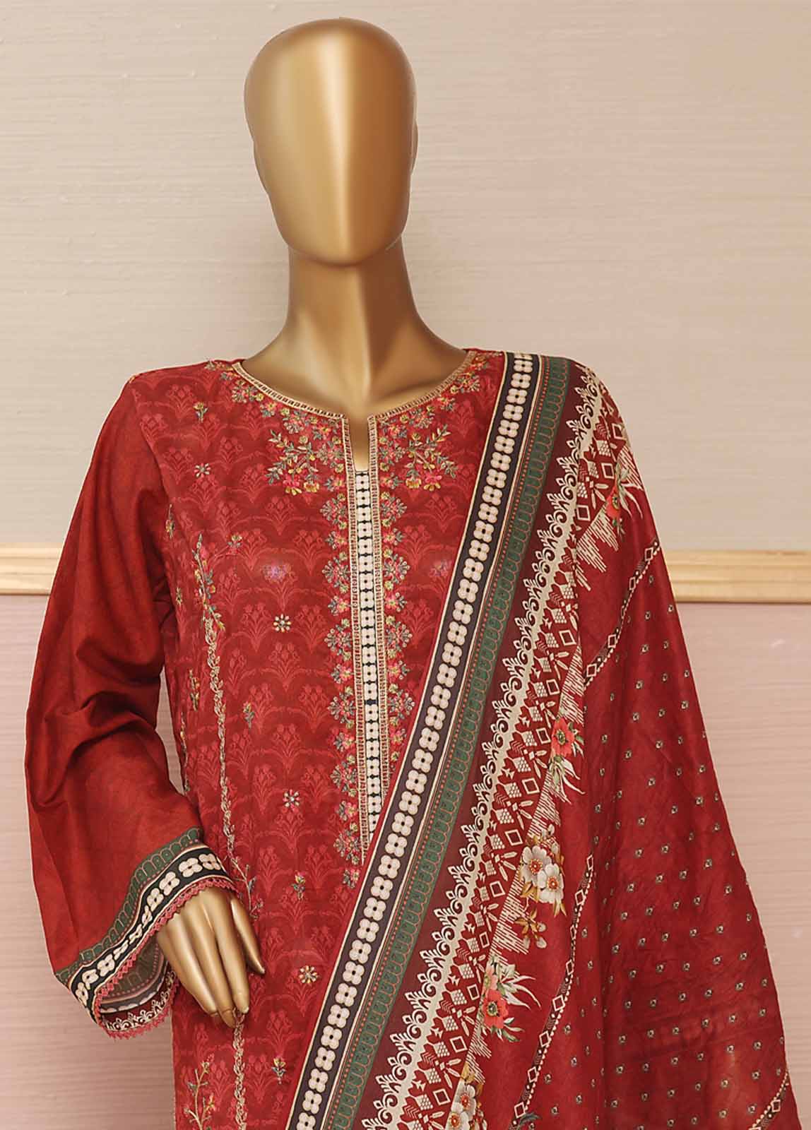 SMLE-0135- 3 Piece Embroidered Stitched Suit