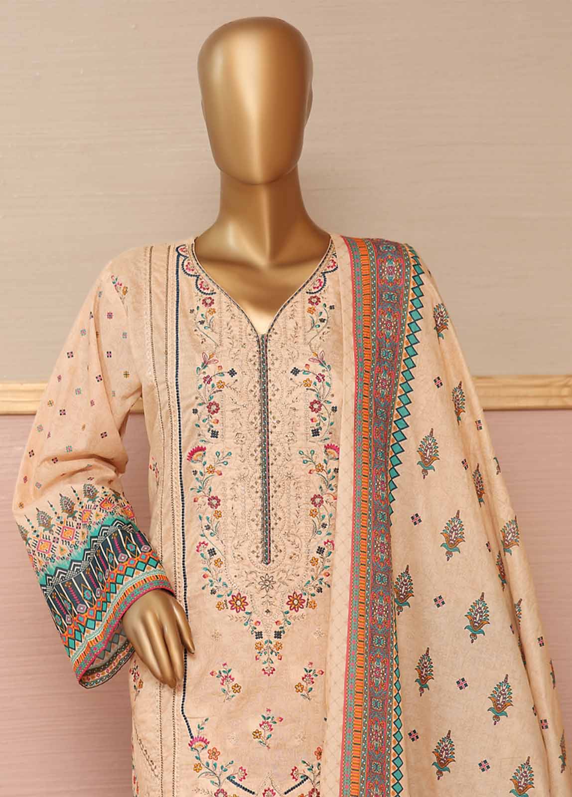 SMLE-0137- 3 Piece Embroidered Stitched Suit