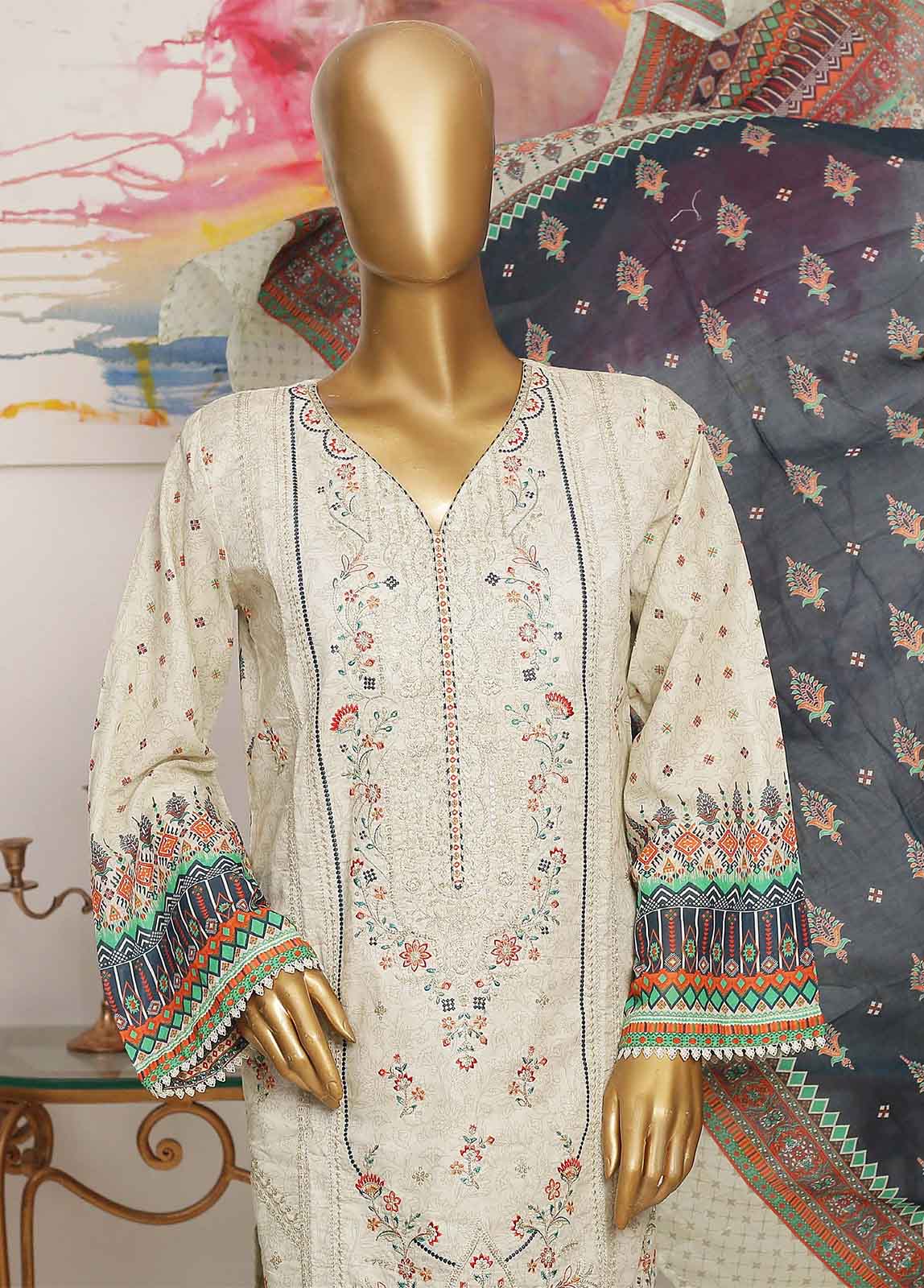 SMLE-0138- 3 Piece Embroidered Stitched Suit