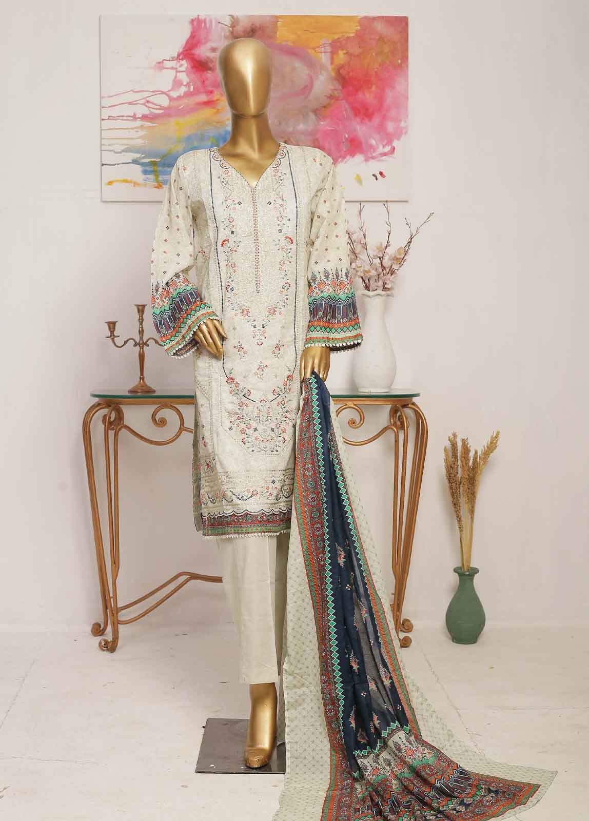 SMLE-0138- 3 Piece Embroidered Stitched Suit