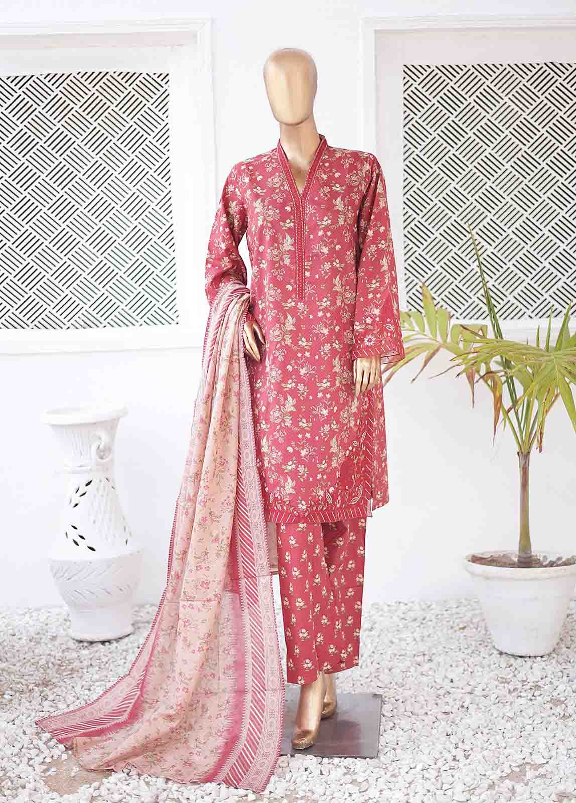 Bin Saeed Fabric - SMLE-0139-3 Piece Cutwork Kari Stitched Suit
