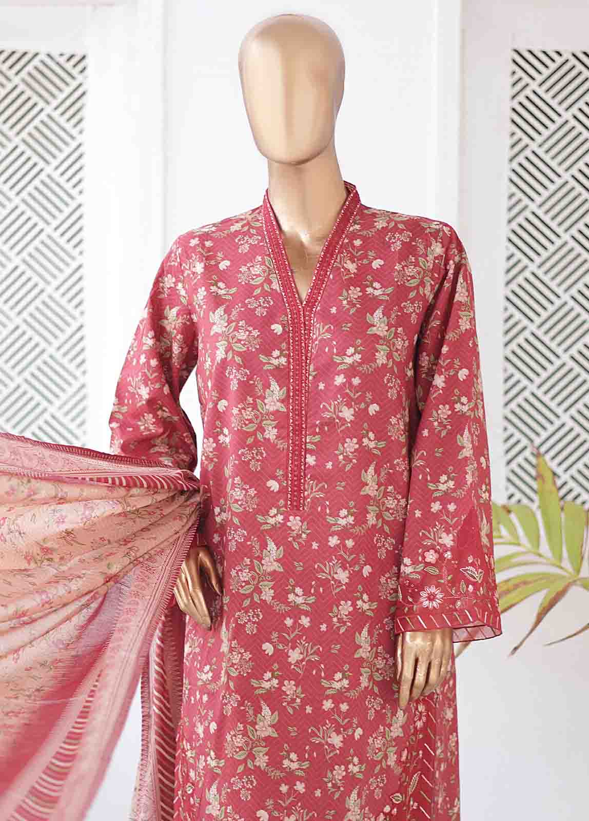 Bin Saeed Fabric - SMLE-0139-3 Piece Cutwork Kari Stitched Suit