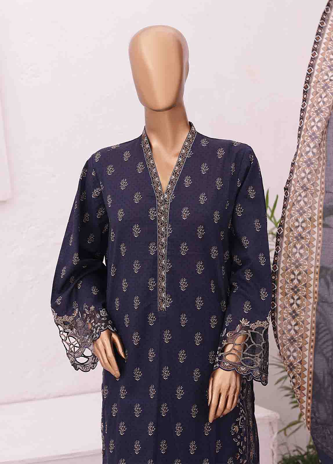 Bin Saeed Fabric - SMLE-0145-3 Piece Cutwork Kari Stitched Suit