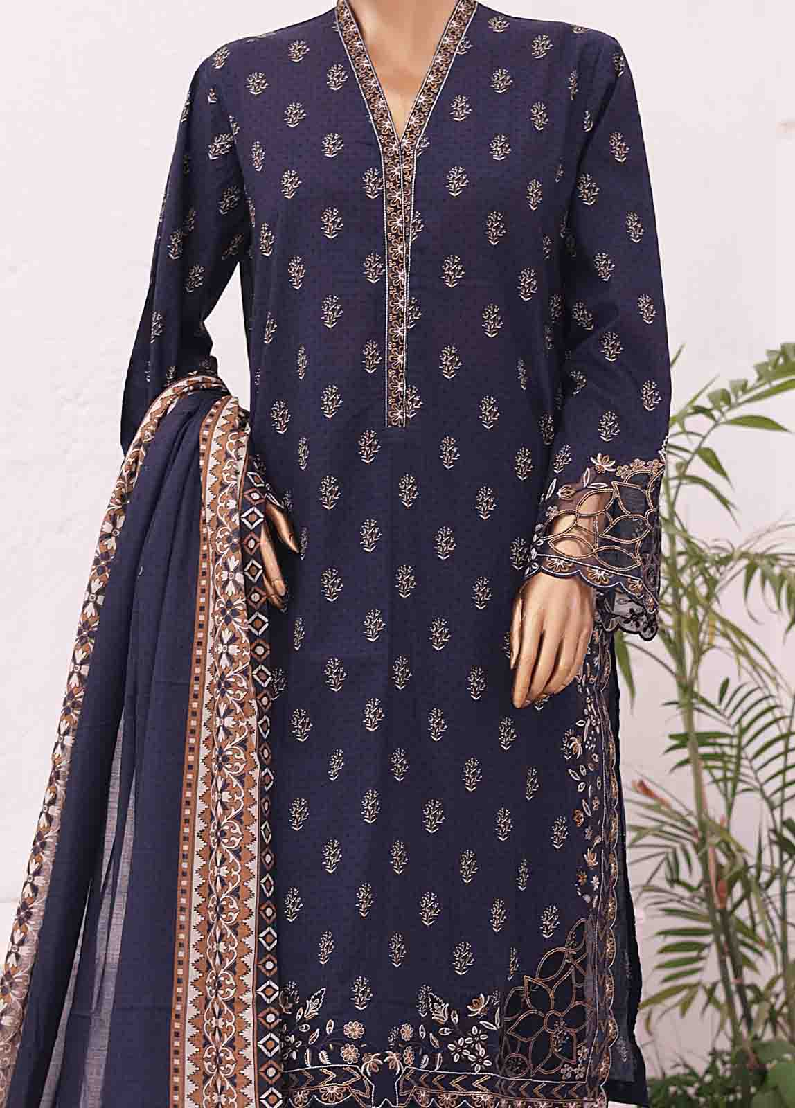 Bin Saeed Fabric - SMLE-0145-3 Piece Cutwork Kari Stitched Suit