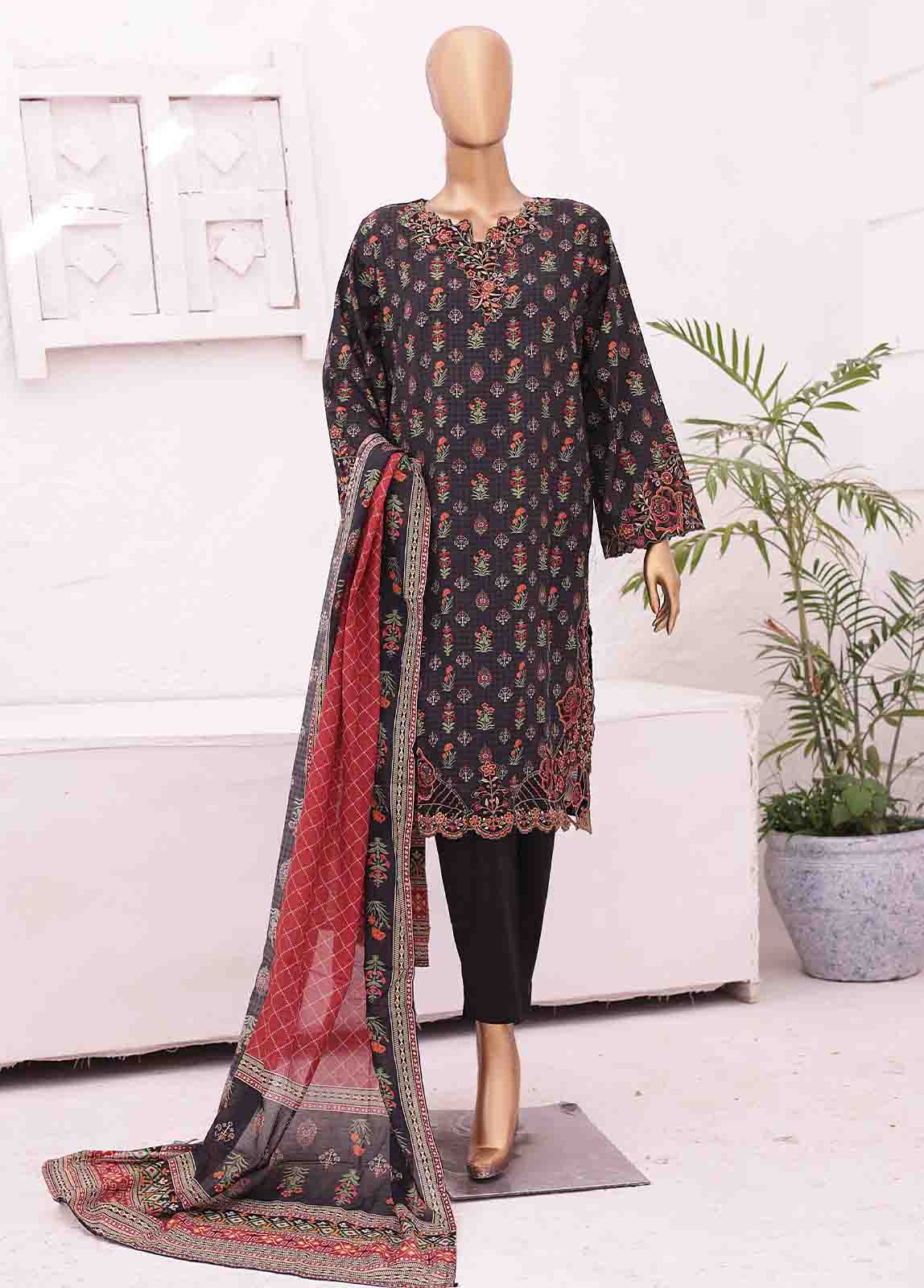 Bin Saeed Fabric - SMLE-0167-3 Piece Cutwork Kari Stitched Suit