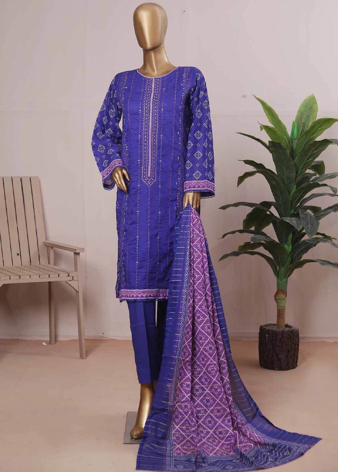 SMLE-0178- 3 Piece Embroidered Stitched Suit