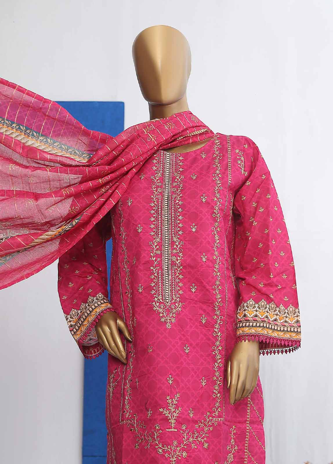 SMLE-0179- 3 Piece Embroidered Stitched Suit