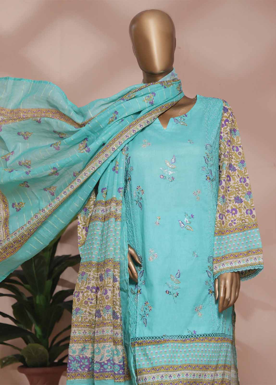 Bin Saeed Fabric - SMLE-0180- 3 Piece Embroidered Stitched Suit