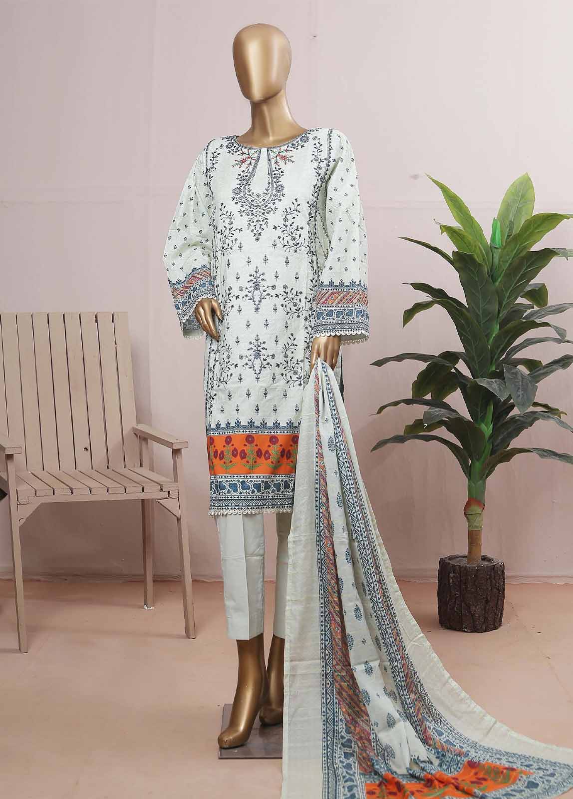 SMLE-0182- 3 Piece Embroidered Stitched Suit