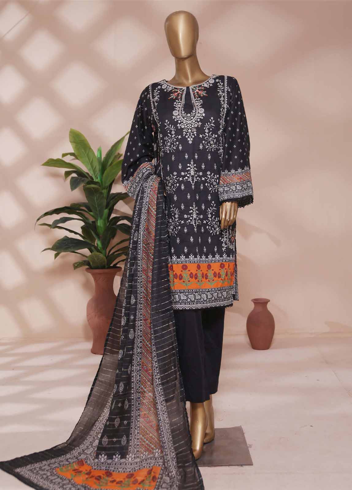 SMLE-0184- 3 Piece Embroidered Stitched Suit