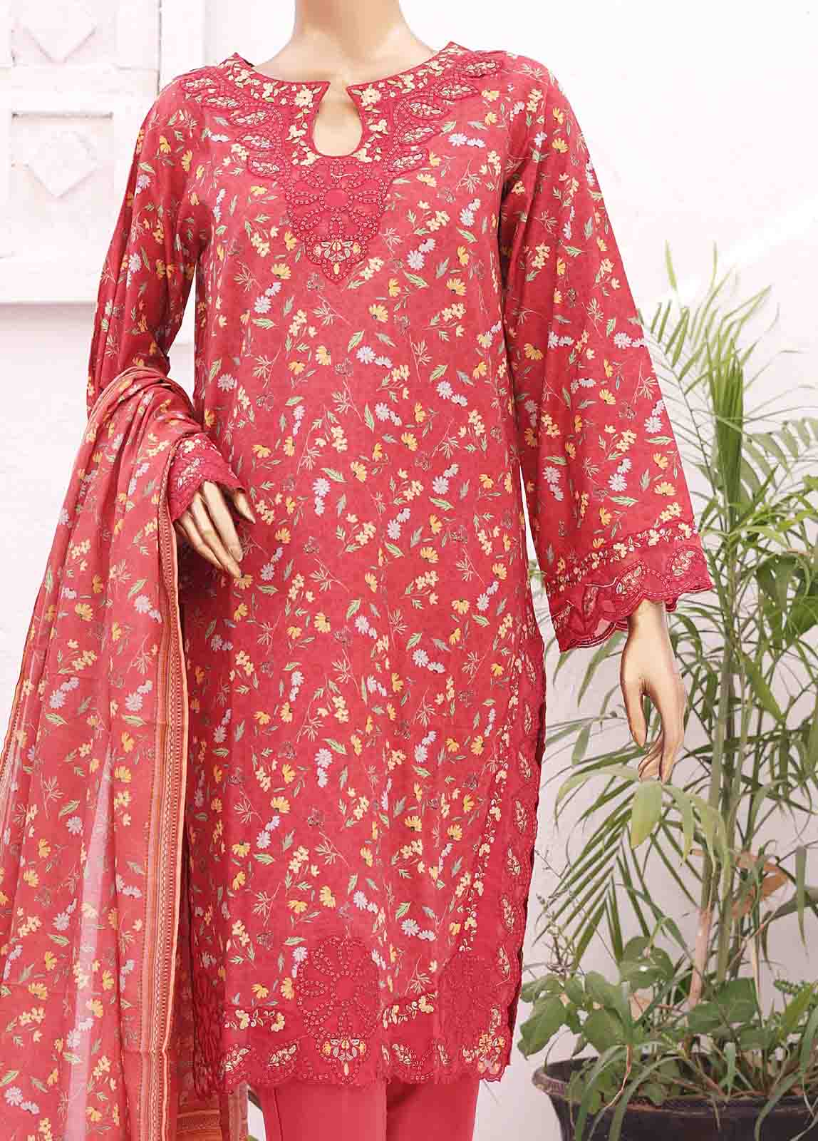 Bin Saeed Fabric - SMLE-0190-3 Piece Cutwork Kari Stitched Suit