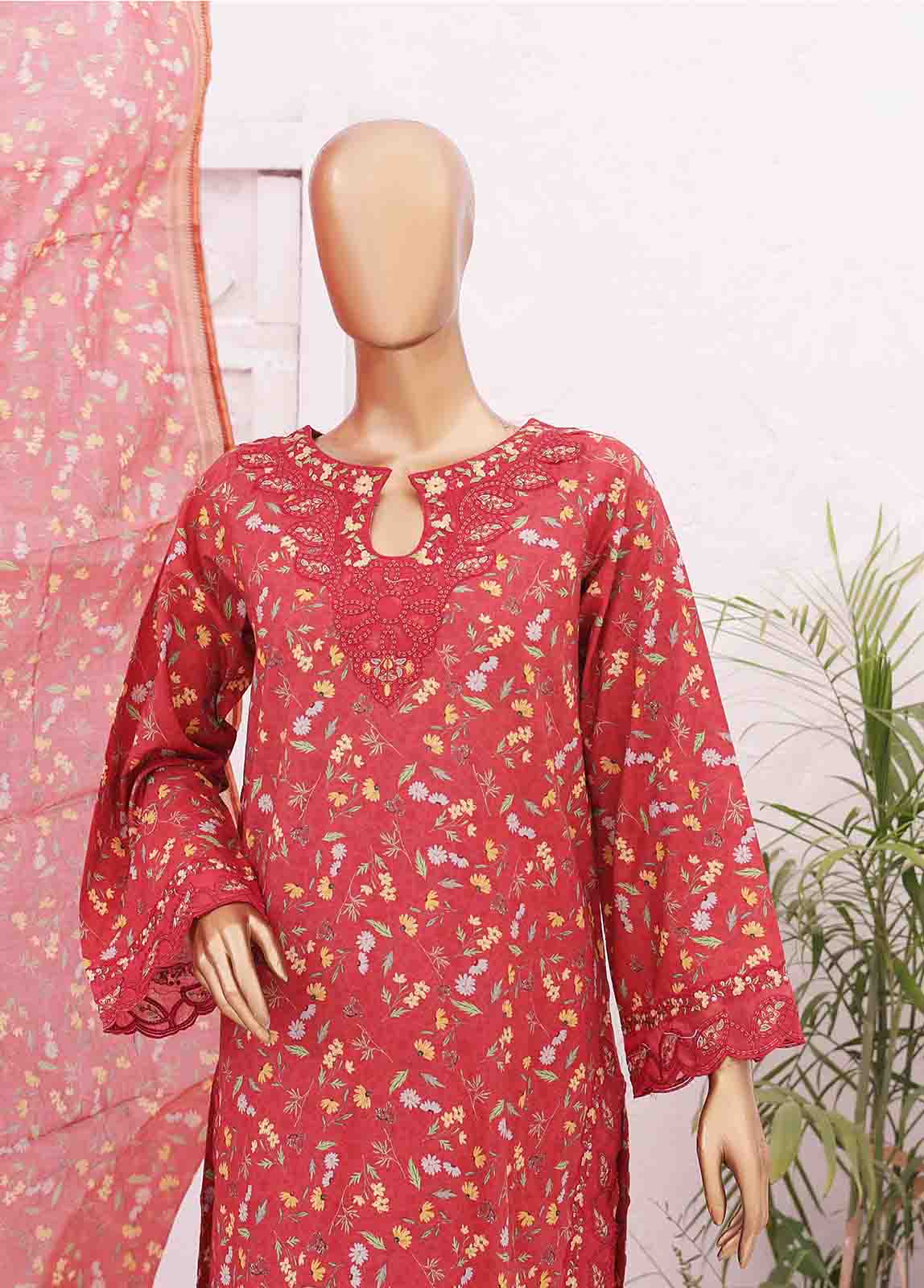 Bin Saeed Fabric - SMLE-0190-3 Piece Cutwork Kari Stitched Suit