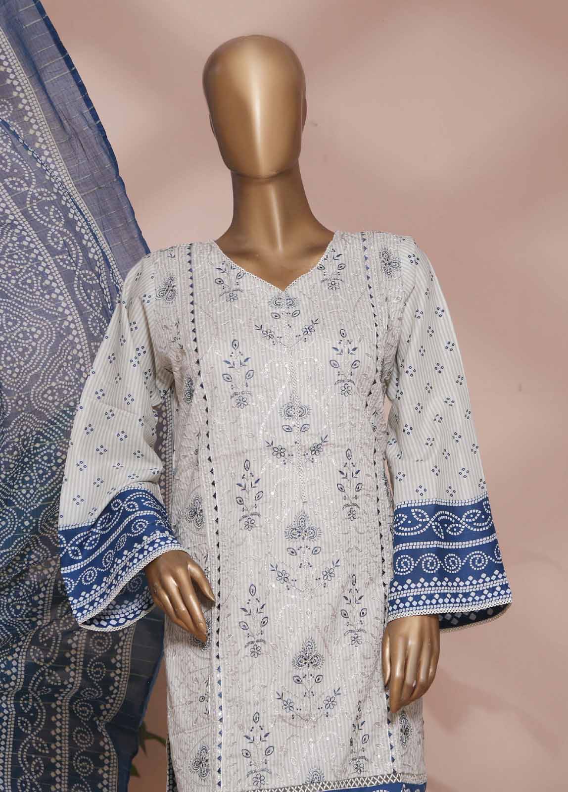 SMLE-0190- 3 Piece Embroidered Stitched Suit