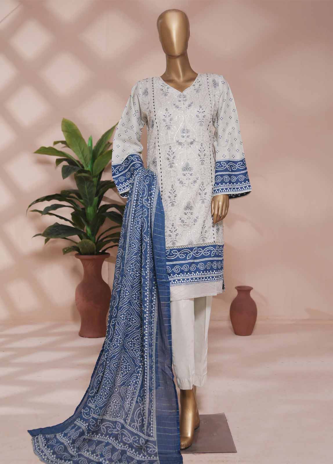 SMLE-0190- 3 Piece Embroidered Stitched Suit