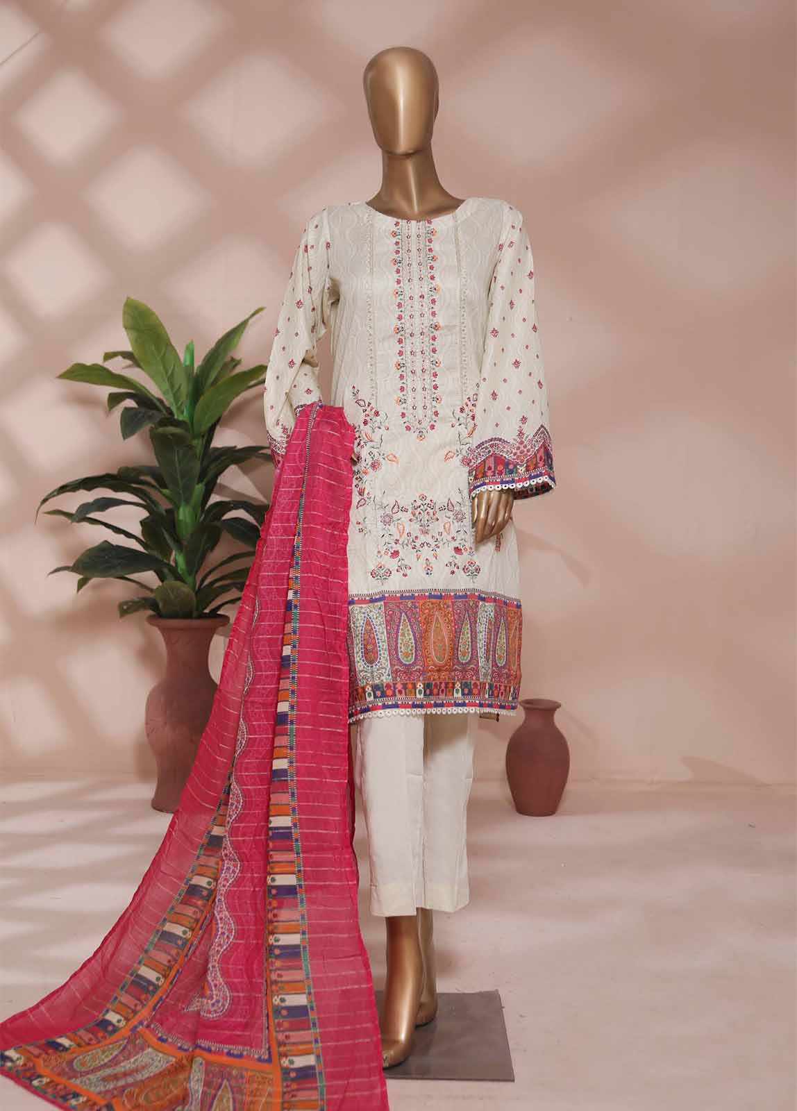 SMLE-0192- 3 Piece Embroidered Stitched Suit