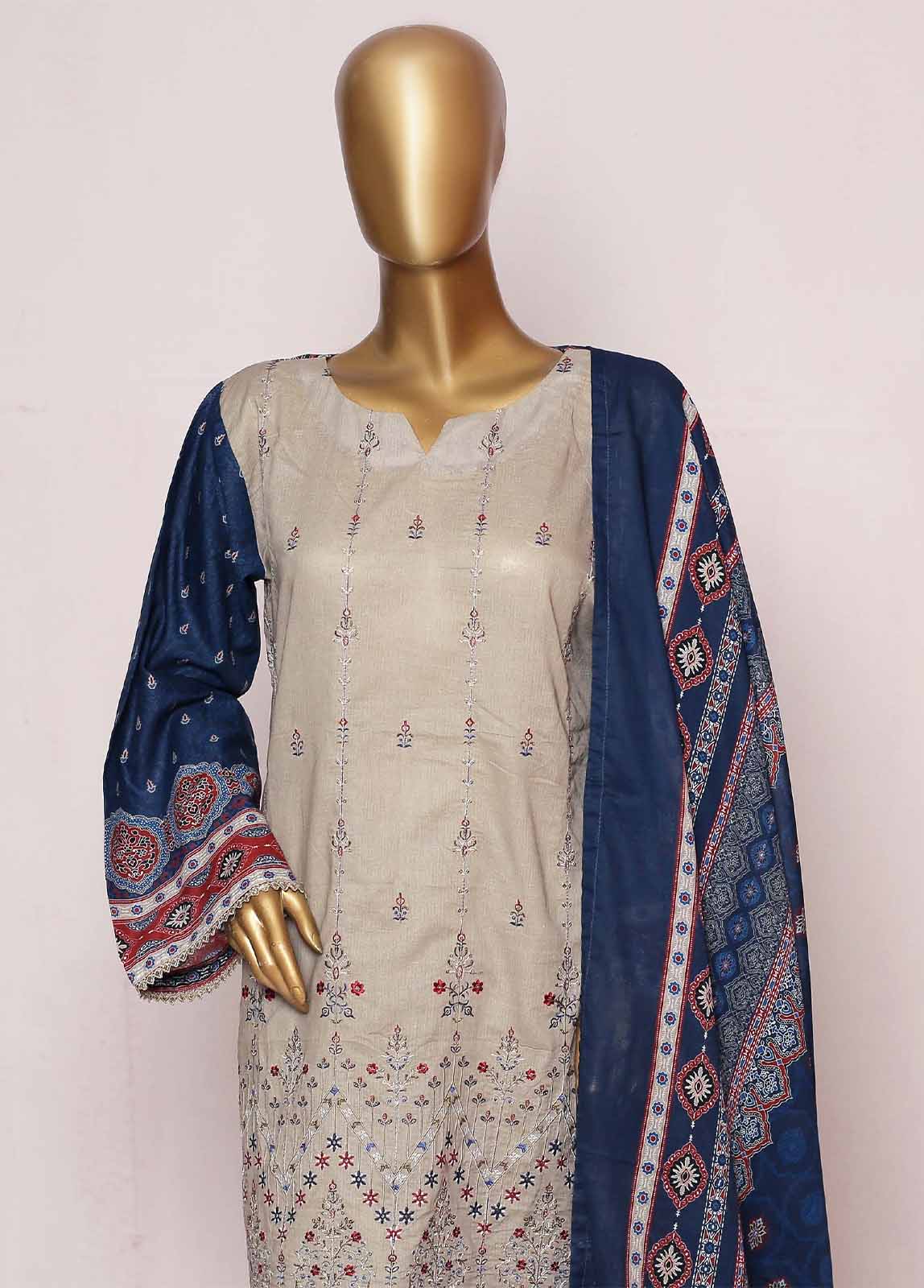 SMLE-0201- 3 Piece Embroidered Stitched Suit