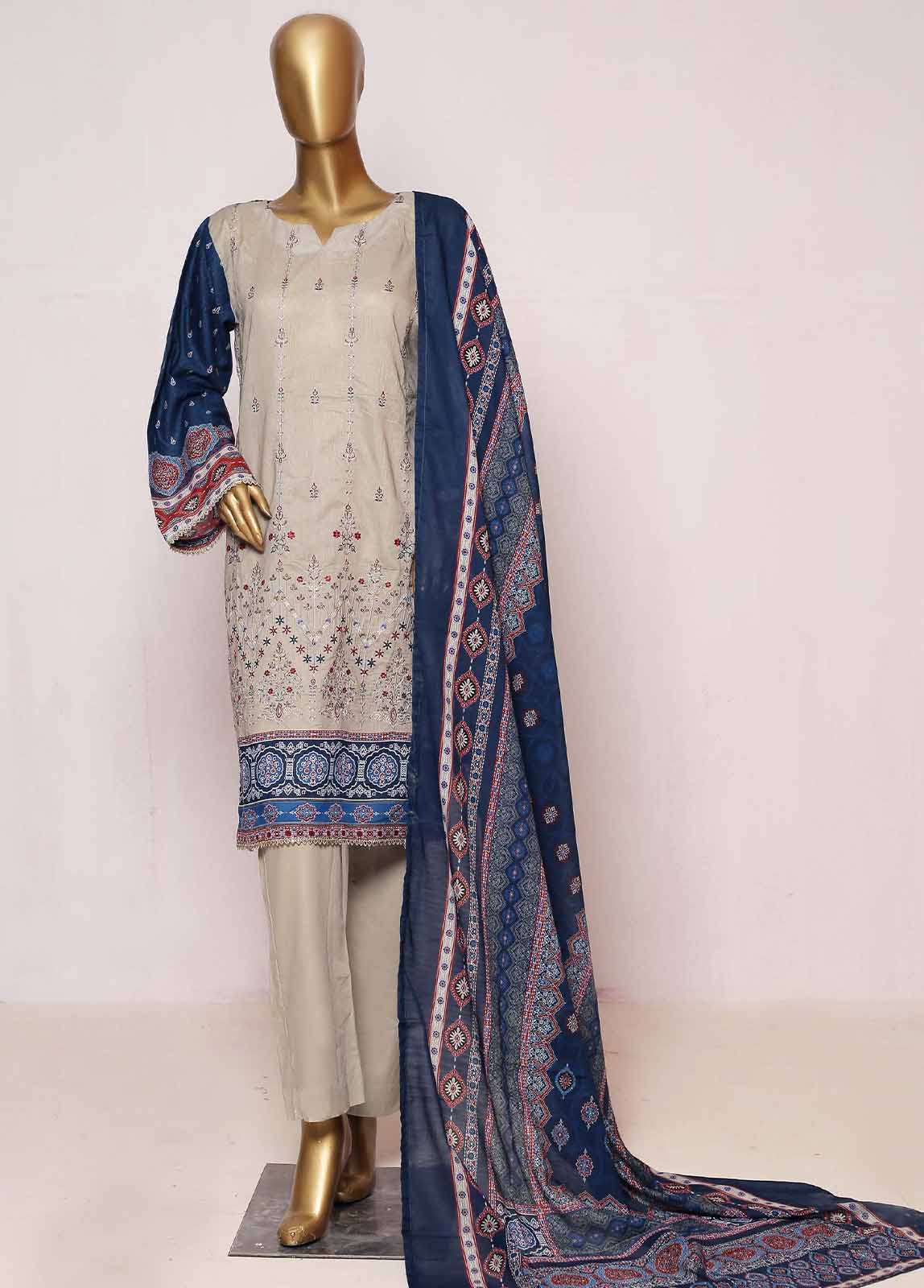 SMLE-0201- 3 Piece Embroidered Stitched Suit
